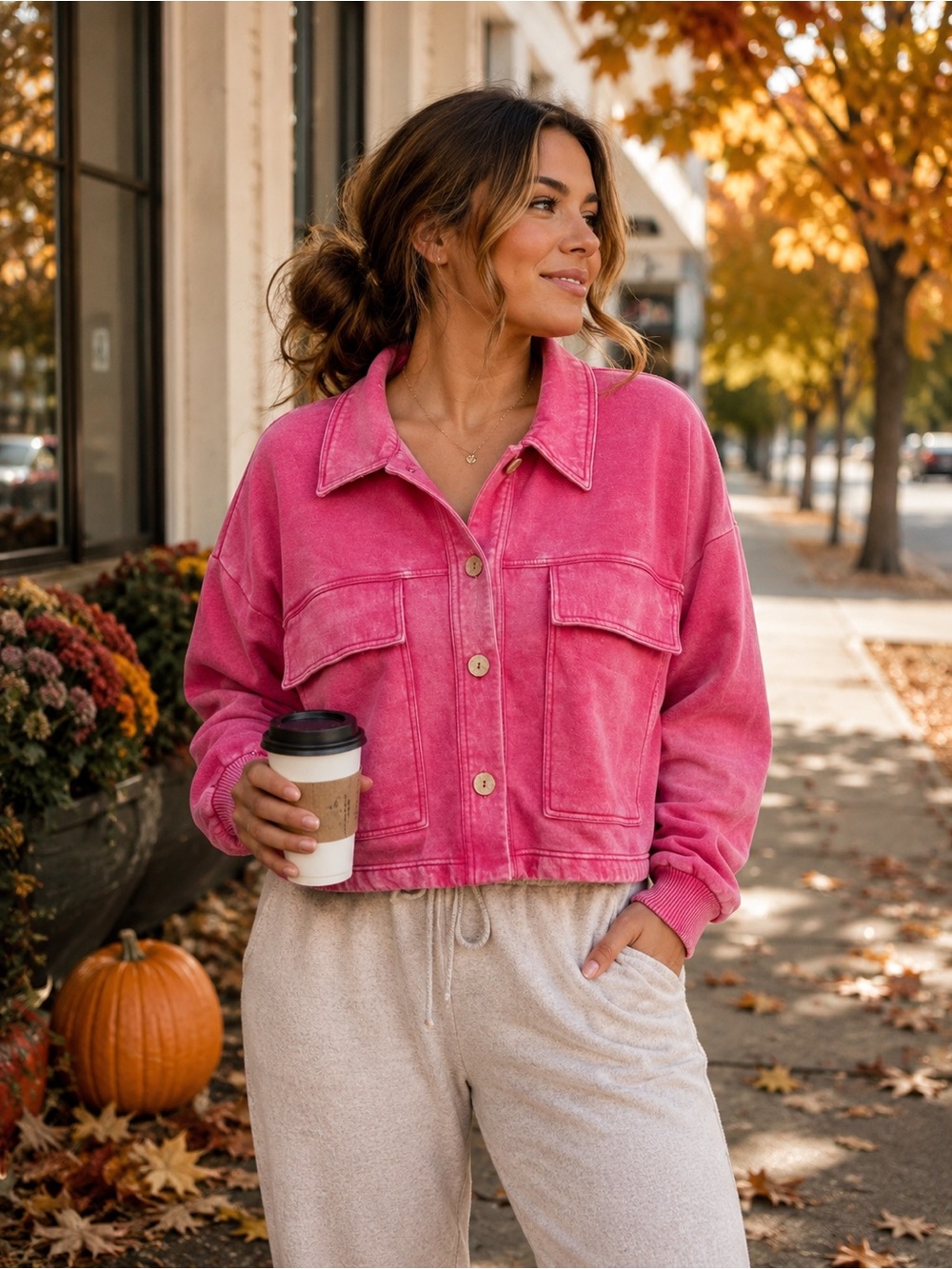 Zenana Washed Pink Shacket
